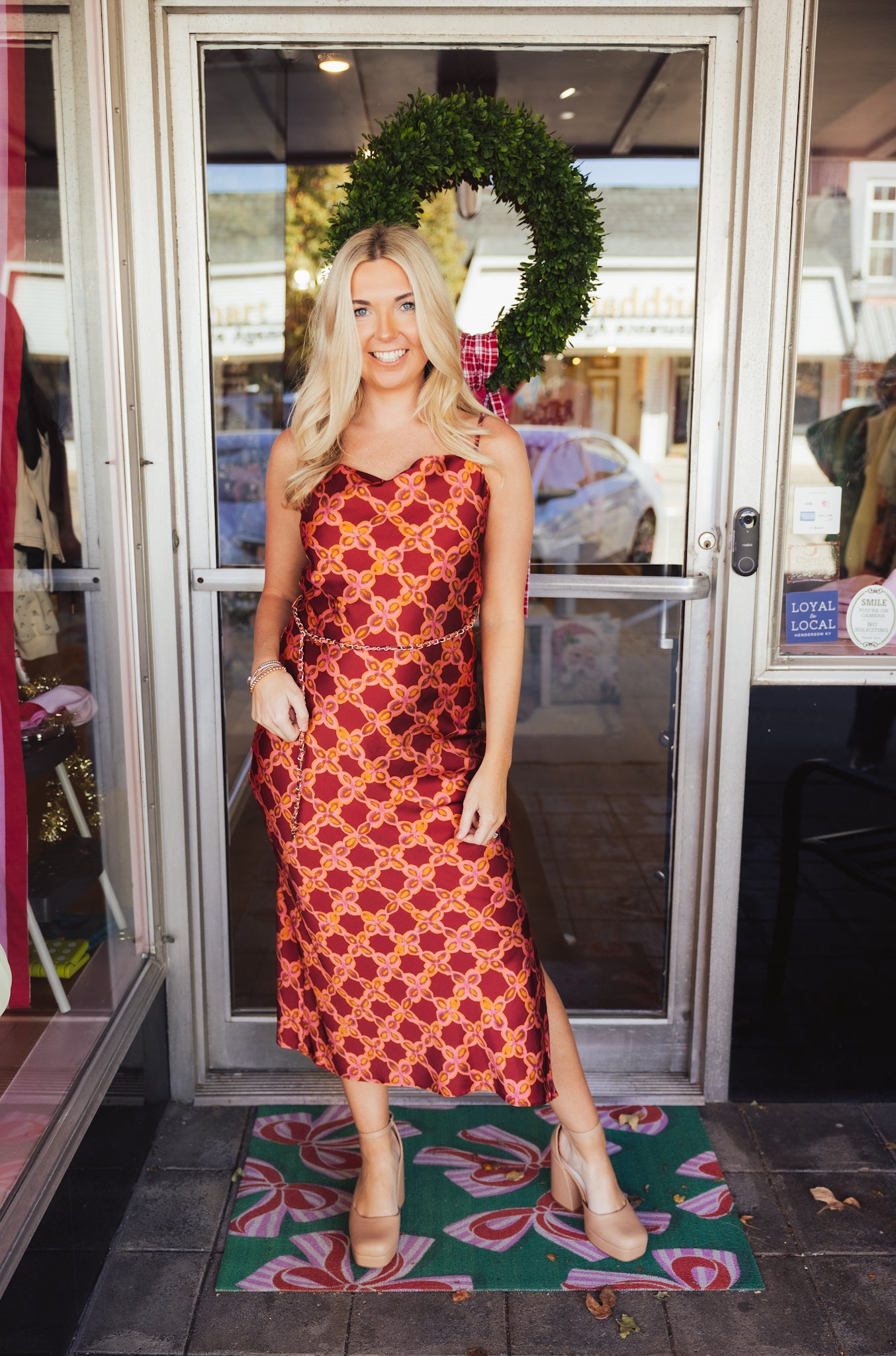 Burgundy Belted Midi Dress